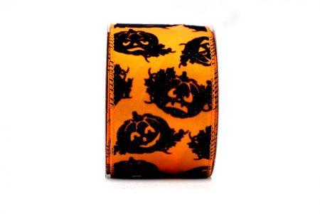 Оранжевая_Черная лента с тыквами для Хэллоуина_KF8231GC-41-41