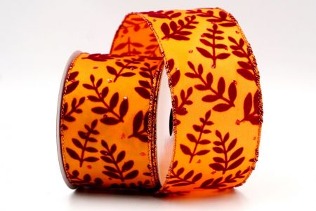 Оранжевая лента с осенними листьями, с проволокой_KF8233GZ-41