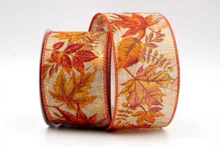 Natural_Glittery Maple Leaves Wired Ribbon_KF8242GC-14-220
