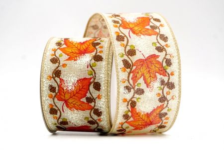 Khaki_Maple Leaves and Spruce Cone Wired Ribbon_KF8244GC-13-183