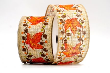 Khaki_Maple Leaves and Spruce Cone Wired Ribbon_KF8245GC-13-183