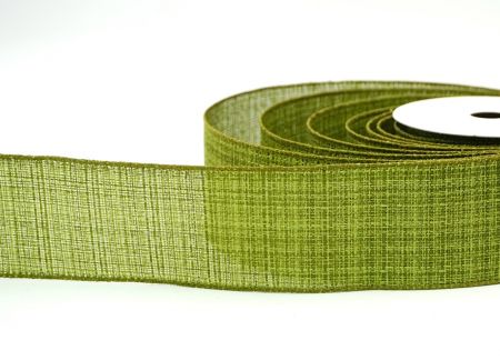 Ruban en toile de jute uni de couleur vert matcha avec fil métallique KF8265GC-3-185