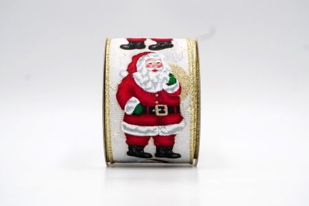 Cream White/Gold Jolly Santa Claus Design Ribbon_KF8271G-1