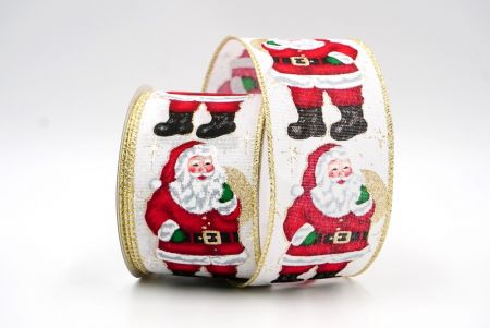 Кремово-біла/золота стрічка з дизайном веселого Санта-Клауса_KF8271G-1