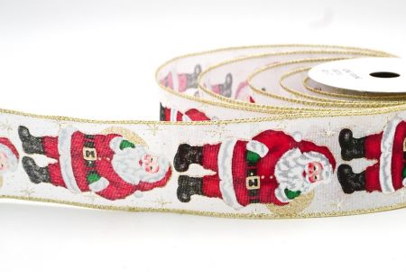 Cream White/Gold Jolly Santa Claus Design Ribbon_KF8271G-1