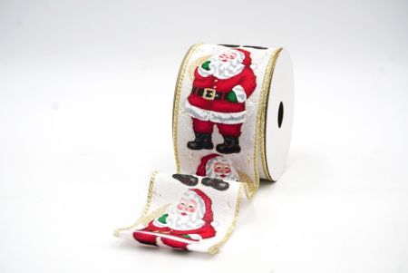 Кремово-біла/золота стрічка з дизайном веселого Санта-Клауса_KF8271G-1