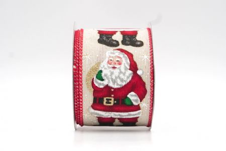 Кремово-біла/червона стрічка з дизайном веселого Санта-Клауса_KF8271GC-13-7