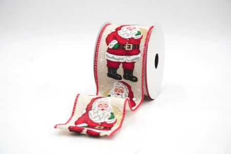 Кремово-белая/красная лента с дизайном веселого Санта-Клауса_KF8271GC-13-7