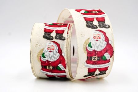Кремово-белая лента с дизайном веселого Санта-Клауса_KF8271GC-2-2