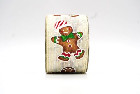 Cream White Festive Gingerbread Design Ribbon_KF8272GC-2-2