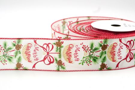 Біло-червона стрічка з дизайном різдвяного гіллячка_KF8277GC-2-7