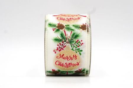 Fita de Design de Natal Branca Creme com Folhas de Azevinho_KF8278GC-2-2