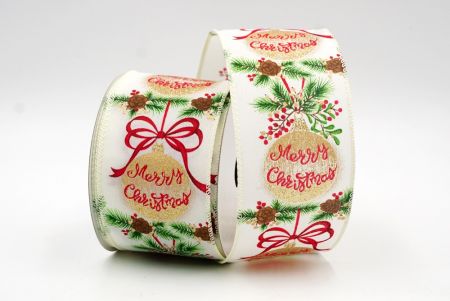 Cream White Christmas Holly Design Ribbon_KF8278GC-2-2
