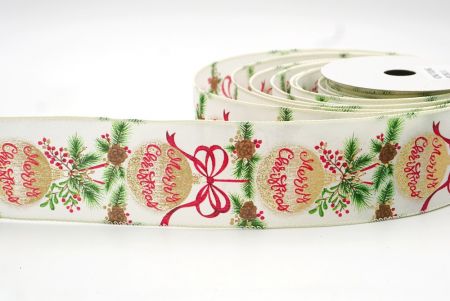 Cream White Christmas Holly Design Ribbon_KF8278GC-2-2