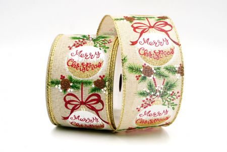 Light Brown Christmas Holly Design Ribbon_KF8279G-13