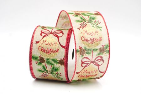 Light Brown/Red Christmas Holly Design Ribbon_KF8280GC-13-7
