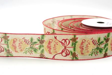 Light Brown/Red Christmas Holly Design Ribbon_KF8280GC-13-7