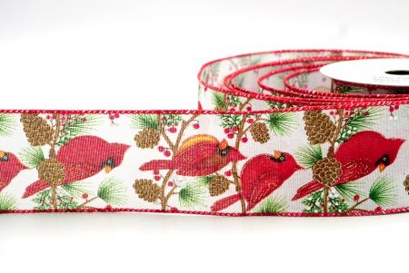 White_Cardinal and Spruce Cone Wired Ribbon_KF8281GC-1-7