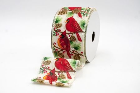 Cream_Cardinal and Spruce Cone Wired Ribbon_KF8282GC-2-2