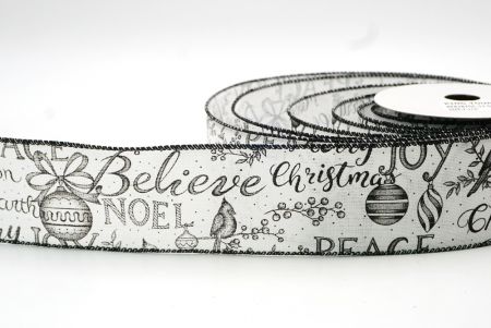 Белая/черная праздничная ленточка с рождественским дизайном_KF8287GC-1J-53