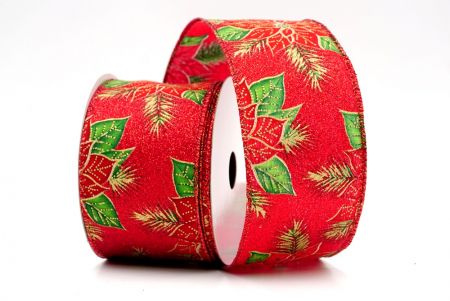 Red_Beautiful Poinsettia Design Wired Ribbon_KF8297GR-7
