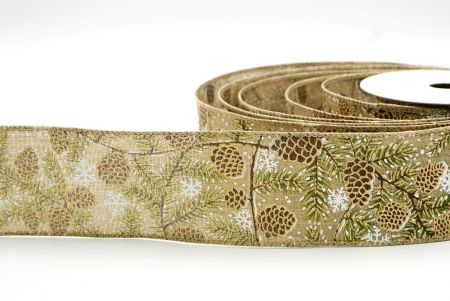 Natural_Glittery Spruce Cone Wired Ribbon_KF8301GC-14-183