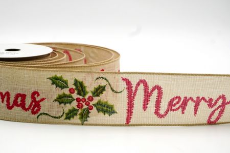 Light Brown Winter Holly and Merry Christmas Ribbon_KF8308GC-13-183