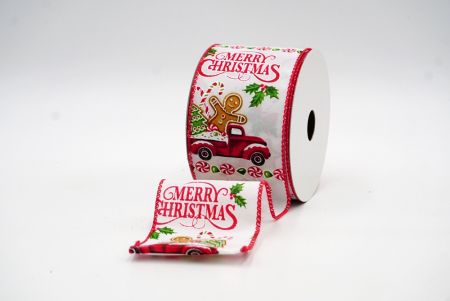 Biała wstążka z motywem świątecznych słodyczy i ciężarówki z choinką_KF8310GC-1-7