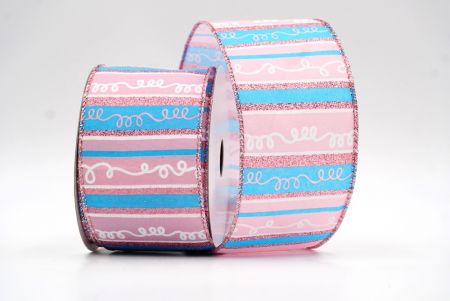 Pink/Blue Christmas Stripes Design Wired Ribbon_KF8314GM-5