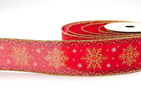 Ruban en fil métallique avec flocons de neige en point de croix - Rouge_KF8316G-7
