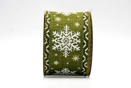 Ленточка с вышитыми зелеными снежинками на проволоке_KF8317GC-3-185