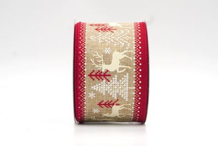 Світло-коричнева/червона різдвяна дрітова стрічка з оленями_KF8318GC-14-169