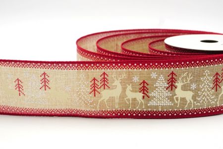 Jasnobrązowa/czerwona wstążka przewodowa z jeleniem bożonarodzeniowym_KF8318GC-14-169