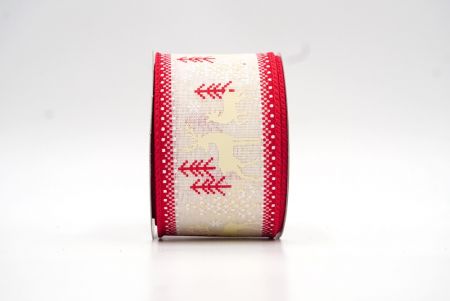 Κρεμ/Κόκκινη κορδέλα με ενσύρματο Χριστουγεννιάτικο ελάφι_KF8318GC-2-7
