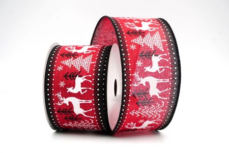 Red/Black Christmas Deer Wired Ribbon_KF8319GC-8-53