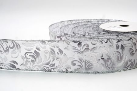 White/Silver Elegant Vineyard Leaves Foil Ribbon_KF8322G-1