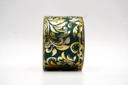 Green/Gold Elegant Vineyard Leaves Foil Ribbon_KF8322G-3