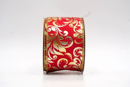 Червона/золота стрічка з елегантними виноградними листям і фольгою_KF8322G-7