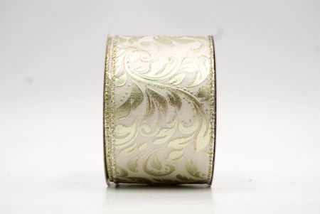 White/Silver Elegant Vineyard Leaves Foil Ribbon_KF8322GV-2