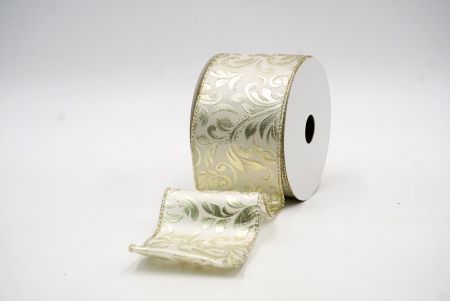 White/Silver Elegant Vineyard Leaves Foil Ribbon_KF8322GV-2