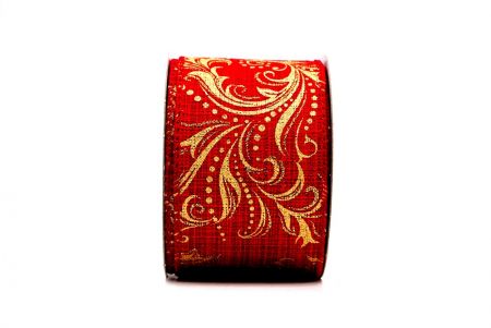 Червона/золота стрічка з винтажним візерунком виноградних лозKF8328GC-7-169