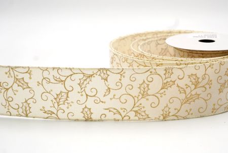 Cream_Gold Holly Leaves and Berries Wired Ribbon_KF8332GC-2-2
