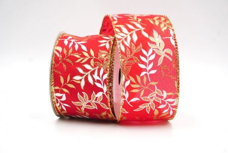 Red/Gold Leafy Vines Wired Ribbon_KF8335G-7