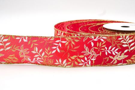Red/Gold Leafy Vines Wired Ribbon_KF8335G-7