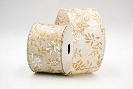 White/Gold 1 Leafy Vines Wired Ribbon_KF8336GC-2-2