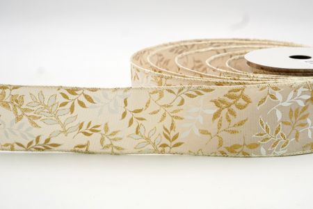 White/Gold 1 Leafy Vines Wired Ribbon_KF8336GC-2-2