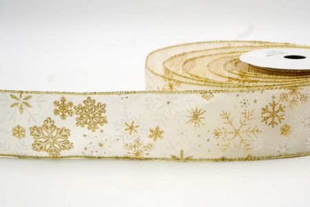 Cream/Gold_Snowflakes Wired Ribbon_KF8348G-2G