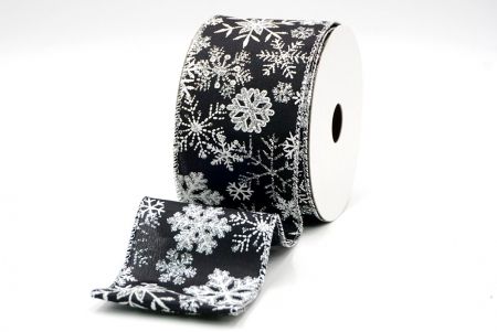 Black/Silver_Snowflakes Wired Ribbon_KF8348G-53S