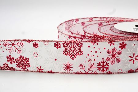 Białe-czerwone wstążki z motywem śnieżynki na drucie_KF8349GR-1