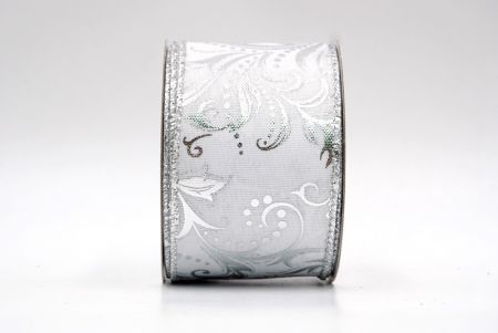 White/Silver_Leaves Swirl Christmas Wired Ribbon_KF8353G-1